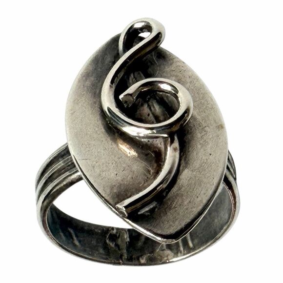 Artisan Silver Treble Clef adjustable Statement Ring - Picture 9 of 12